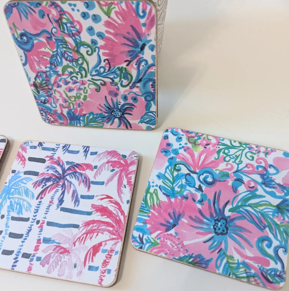 Set Of 4 Homemade Coasters Preppy Cottage Coastal Entertaining Hostess